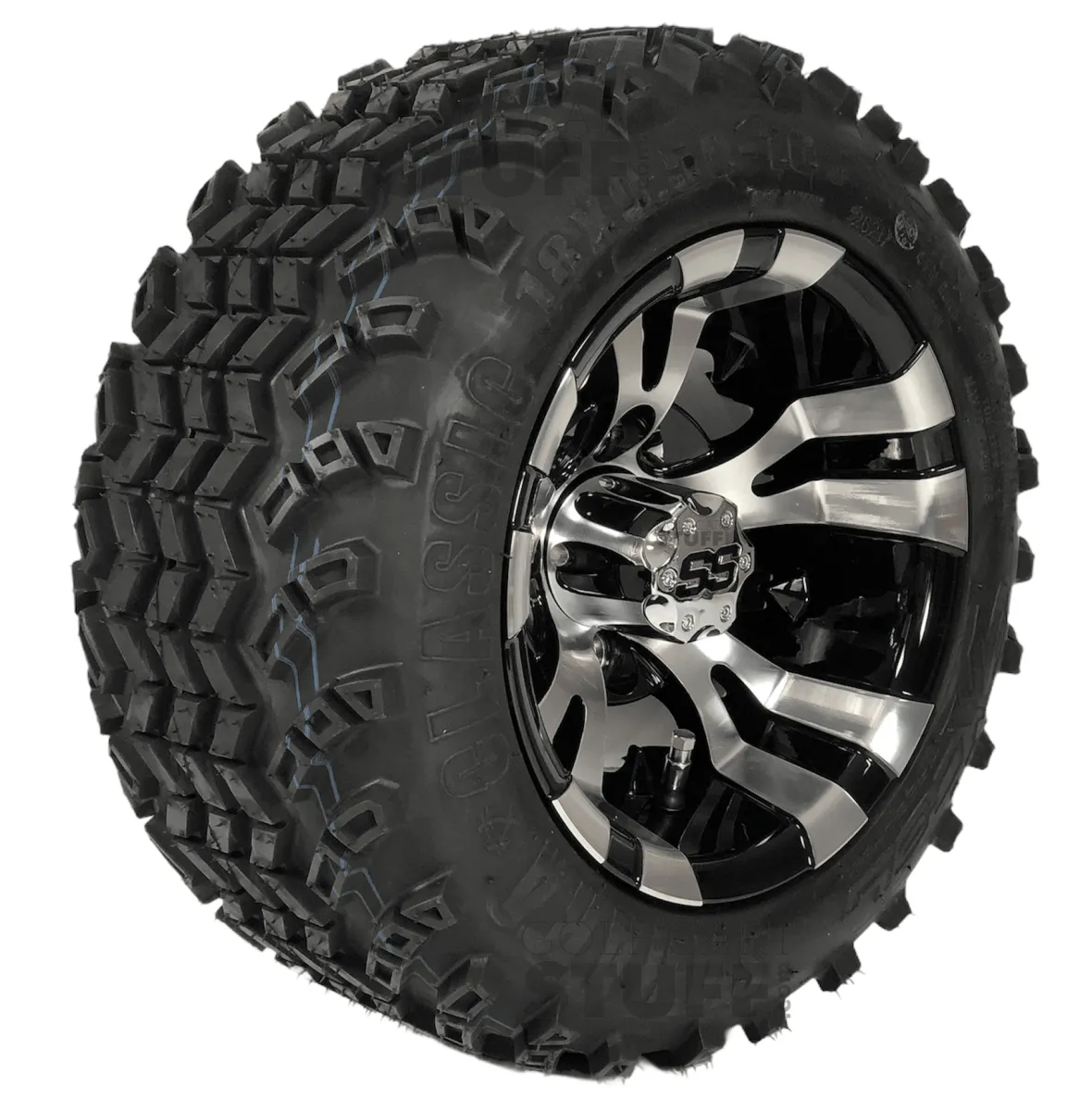 10" Vampire Black/Machined Aluminum Golf Cart Wheels and 18" All Terrain Off-Road Golf Cart Tires Combo - Set of 4  - 18" Tall (Fits all Carts!)