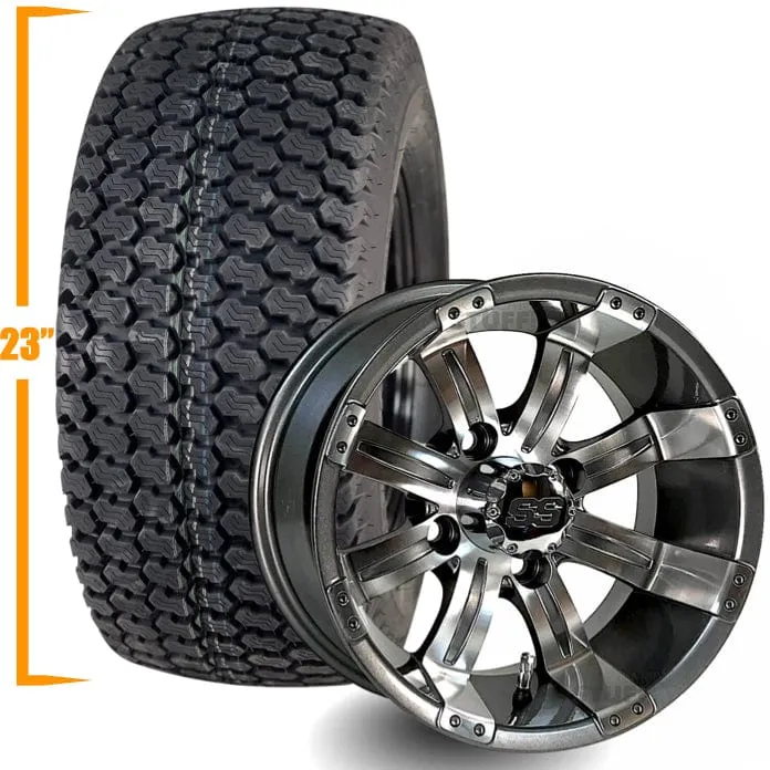 12" Golf Cart Wheels and 23x10.5-12 Kenda K500 Street/Turf Golf Cart Tires Combo - Set of 4 (Choose your wheel!)