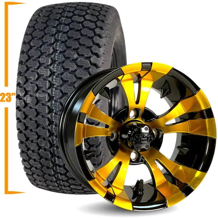 12" Golf Cart Wheels and 23x10.5-12 Kenda K500 Street/Turf Golf Cart Tires Combo - Set of 4 (Choose your wheel!)