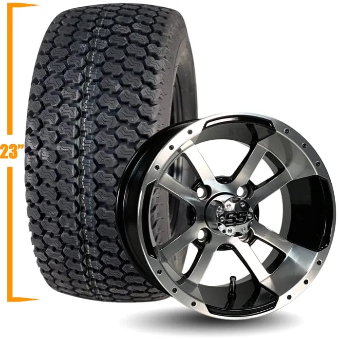 12" Golf Cart Wheels and 23x10.5-12 Kenda K500 Street/Turf Golf Cart Tires Combo - Set of 4 (Choose your wheel!)