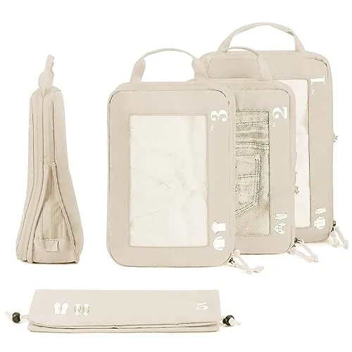 5-Piece Compression Suitcase Organiser Set for Backpack Compression Packing Cubes Packing Cubes Suitcase Organiser Packing Bags Clothes Bags for Suitcases Travel Organiser