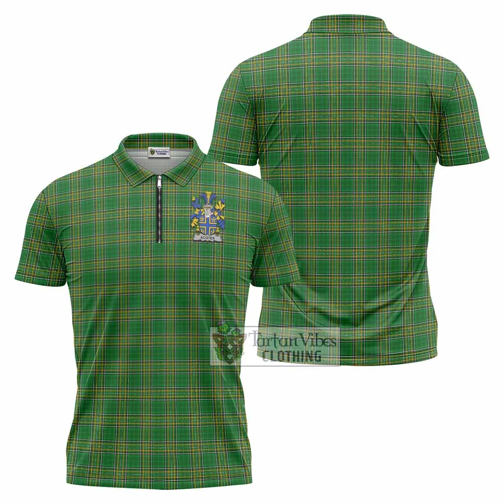 Acotes Irish Clan Tartan Zipper Polo Shirt with Coat of Arms