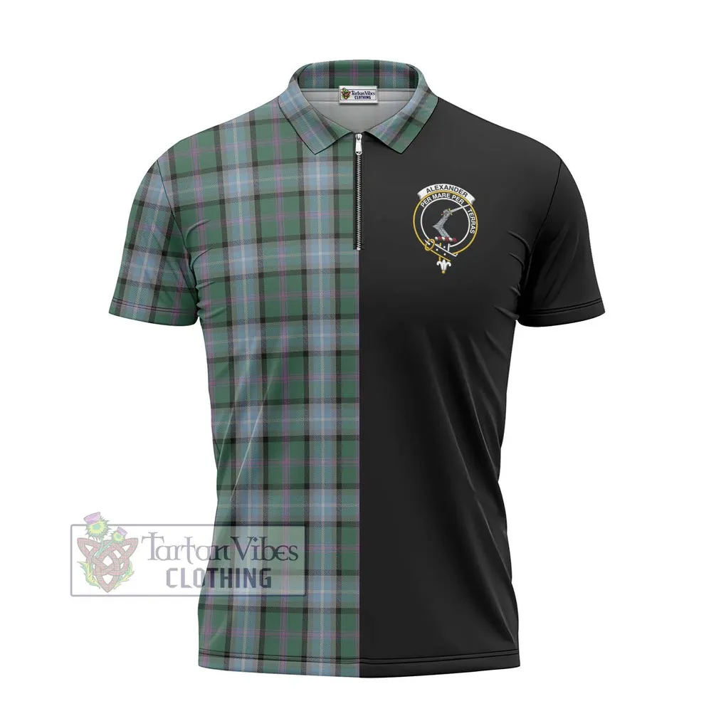 Alexander of Menstry Hunting Tartan Zipper Polo Shirt with Family Crest and Half Of Me Style