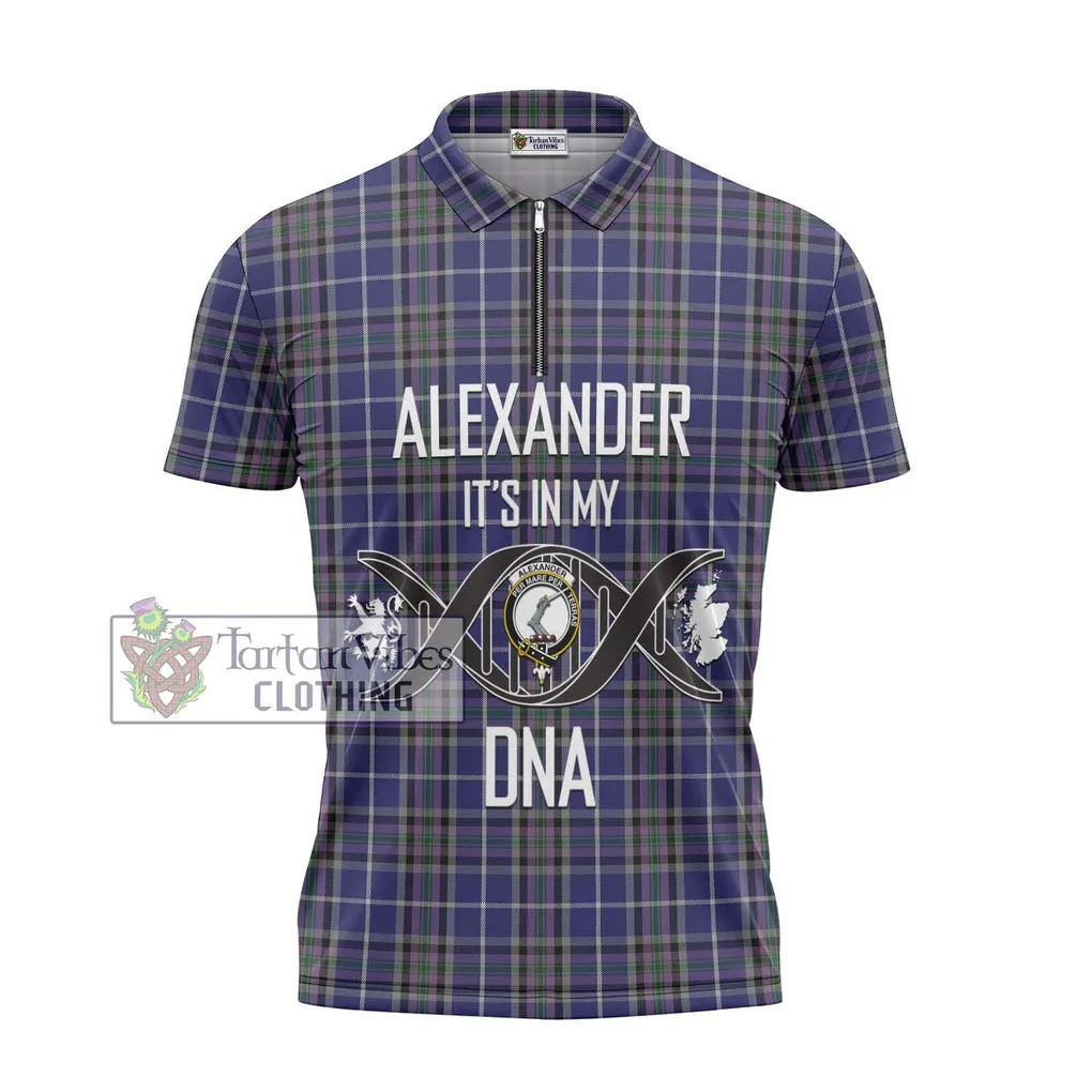 Alexander of Menstry Tartan Zipper Polo Shirt with Family Crest DNA In Me Style