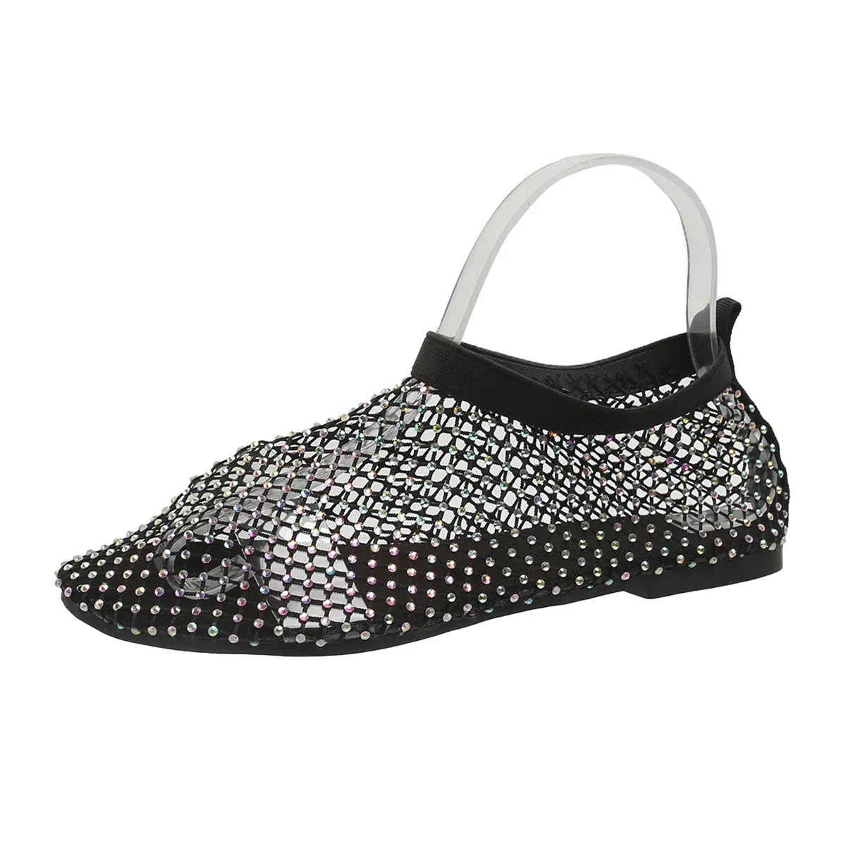 Amozae-New Women's Luxury Brand Round Toe Flat Bottom Sandals Summer Hollow Short Boots Water Diamond Sexy Flat Bottom Shoes for Women