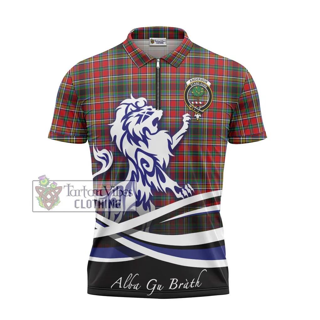 Anderson of Arbrake Tartan Zipper Polo Shirt with Alba Gu Brath Regal Lion Emblem