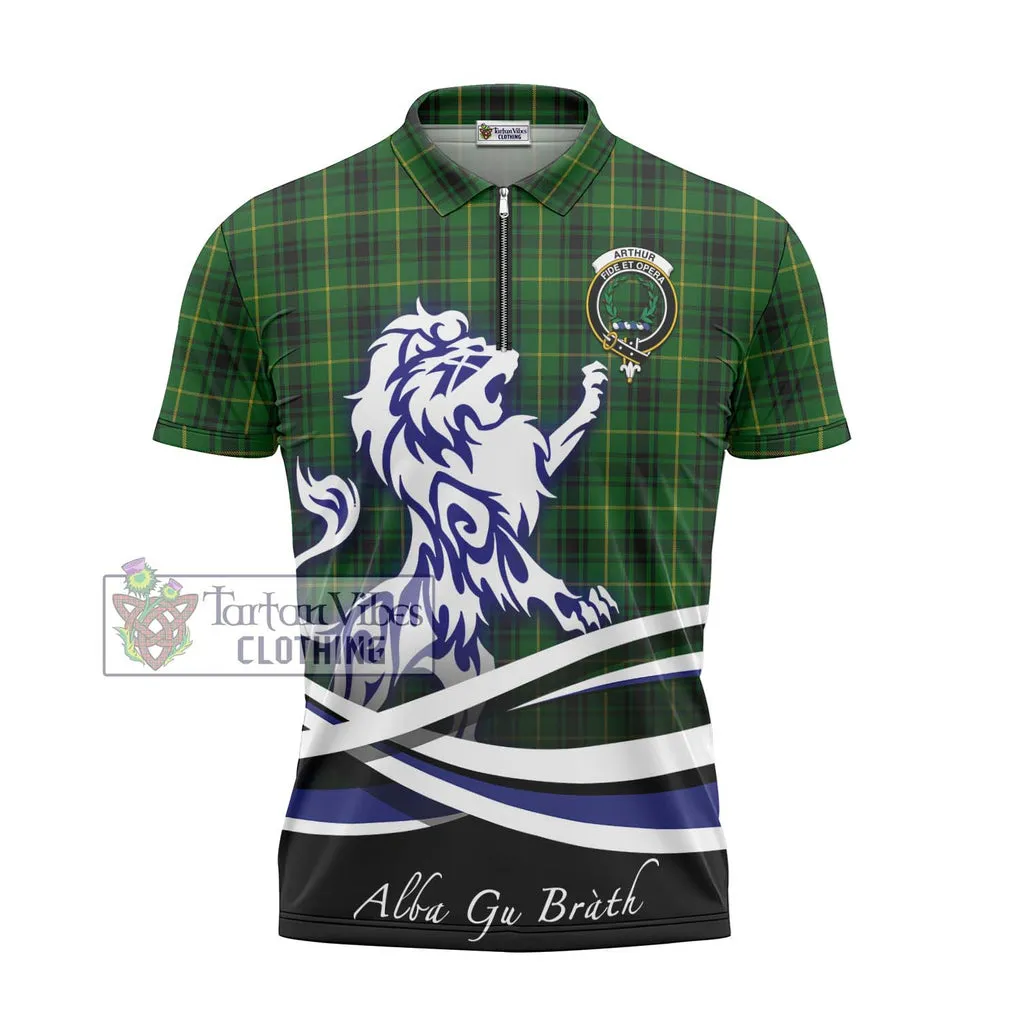Arthur Tartan Zipper Polo Shirt with Alba Gu Brath Regal Lion Emblem