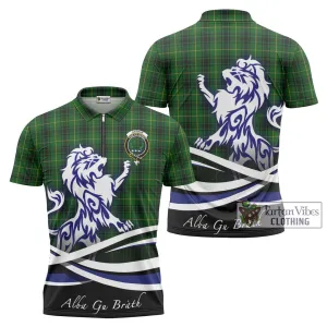 Arthur Tartan Zipper Polo Shirt with Alba Gu Brath Regal Lion Emblem Arthur Tartan Zipper Polo Shirt with Alba Gu Brath Regal Lion Emblem