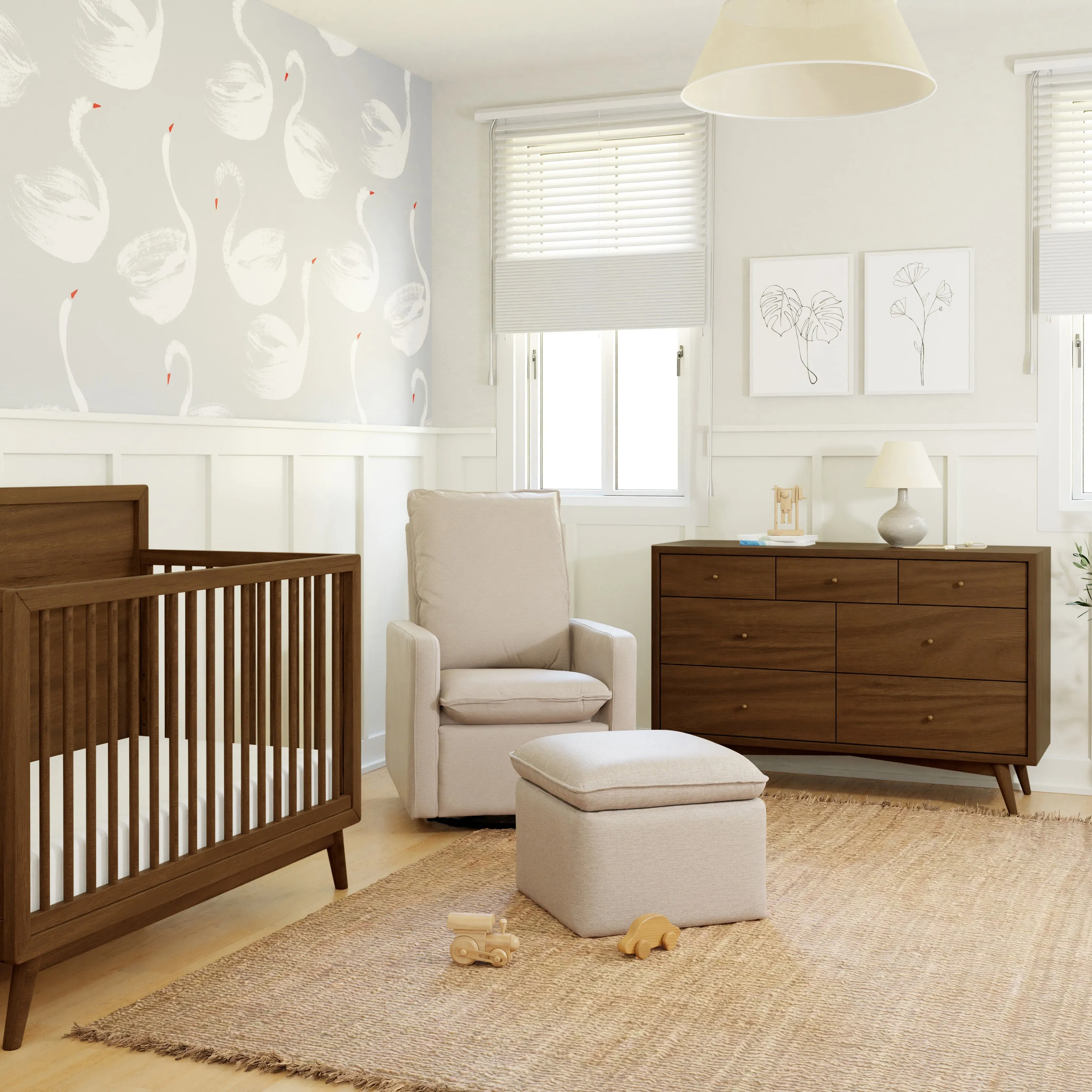 Babyletto Cali Storage Ottoman in Eco-Performance Fabric with USB port | Water Repellent & Stain Resistant