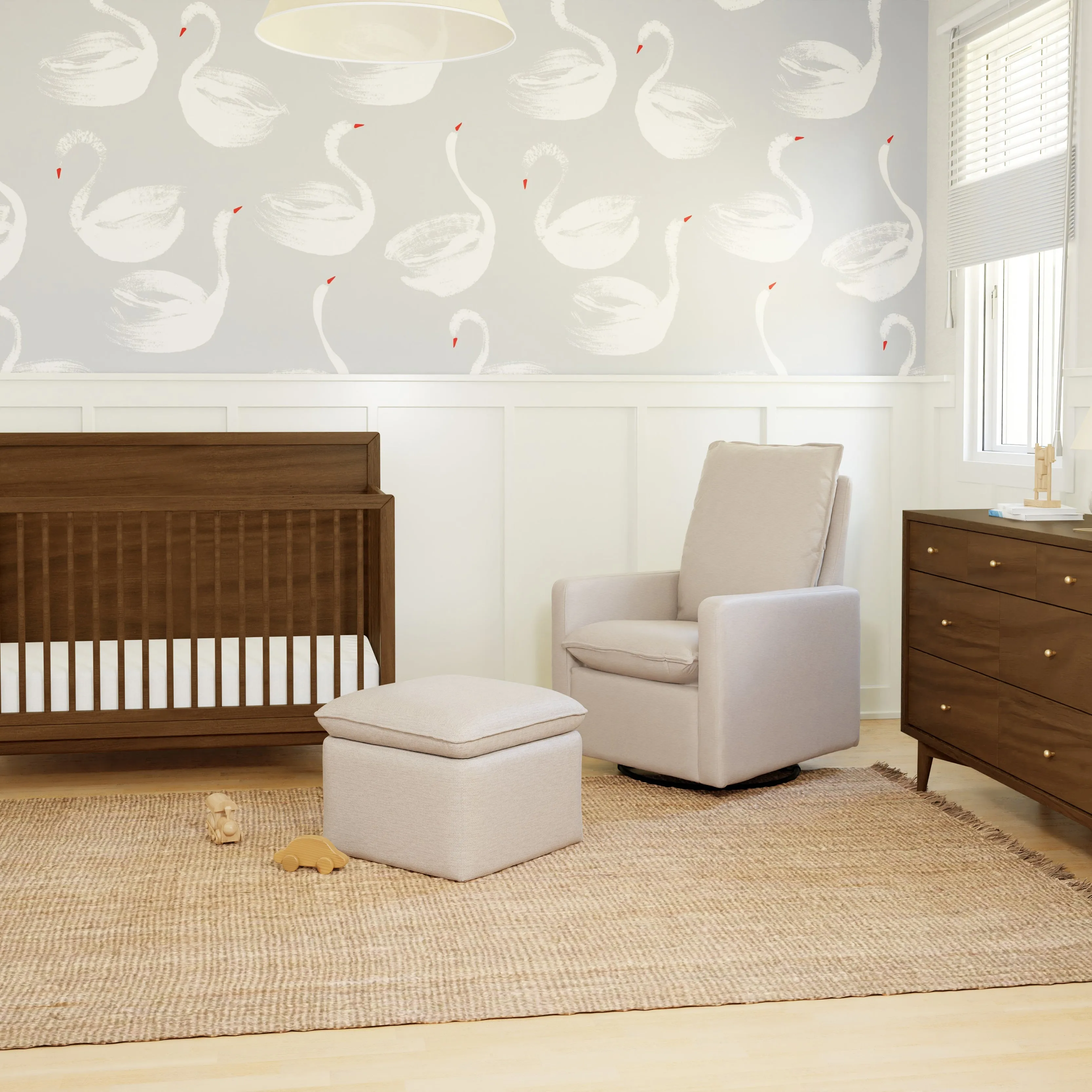 Babyletto Cali Storage Ottoman in Eco-Performance Fabric with USB port | Water Repellent & Stain Resistant