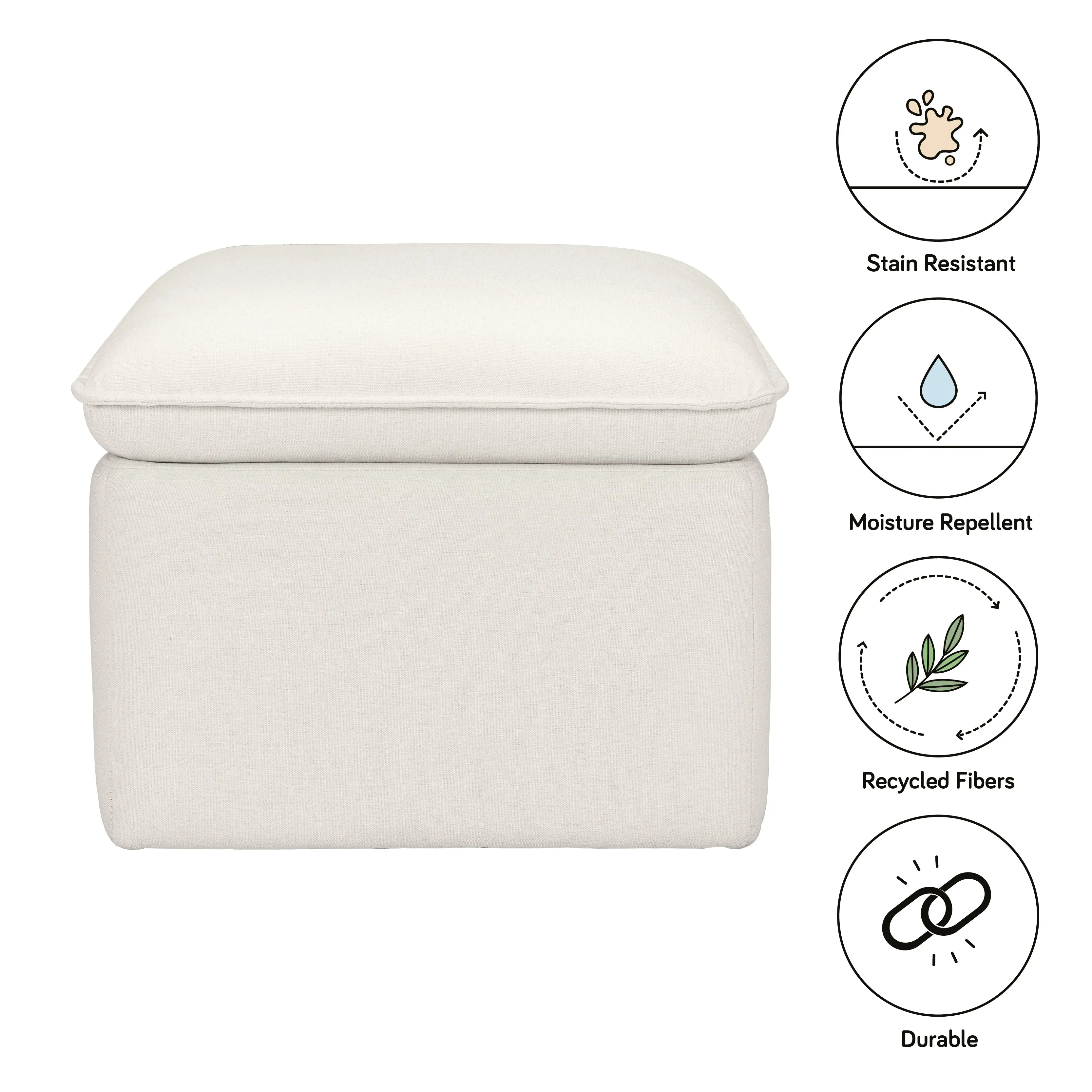 Babyletto Cali Storage Ottoman in Eco-Performance Fabric with USB port | Water Repellent & Stain Resistant