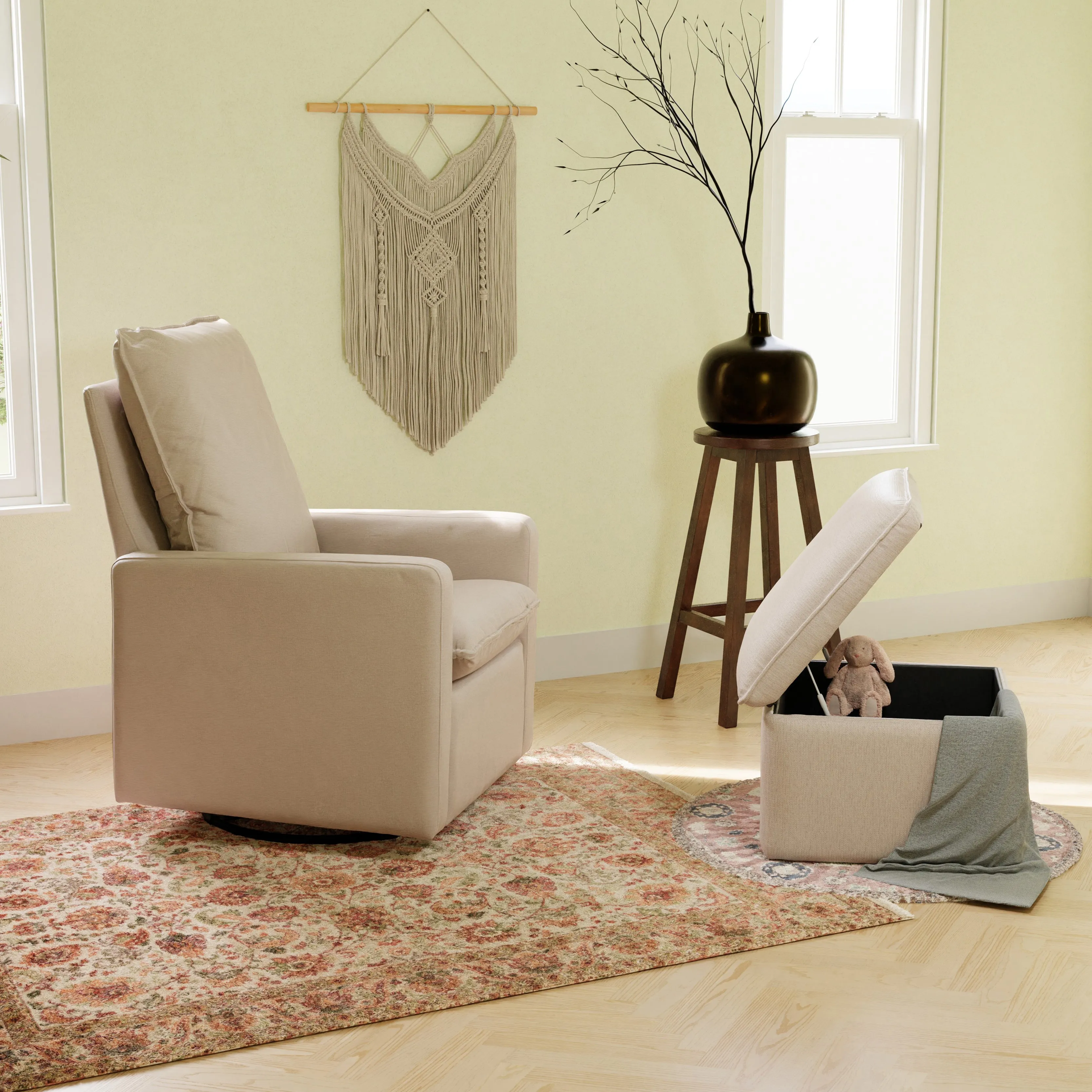 Babyletto Cali Storage Ottoman in Eco-Performance Fabric with USB port | Water Repellent & Stain Resistant