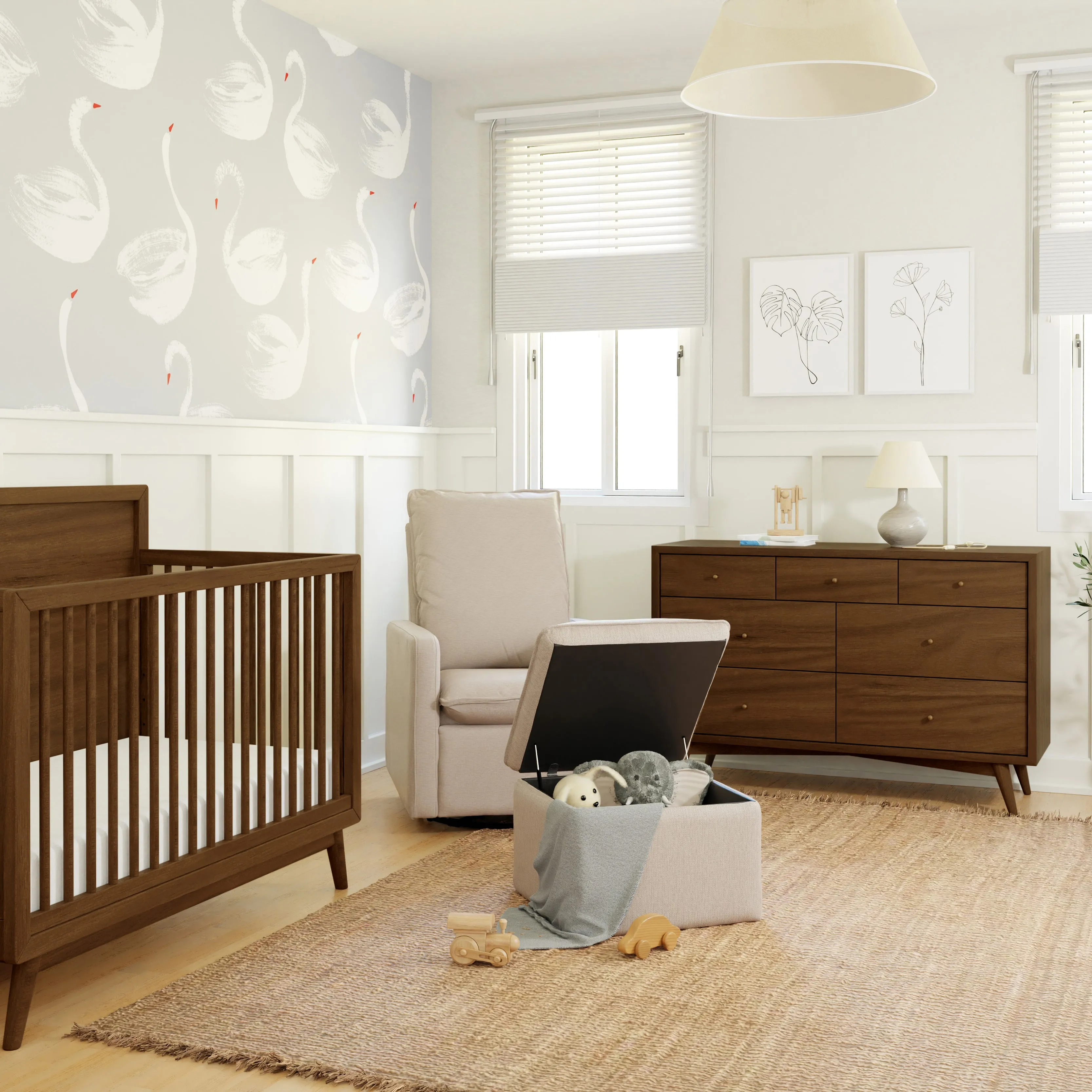 Babyletto Cali Storage Ottoman in Eco-Performance Fabric with USB port | Water Repellent & Stain Resistant