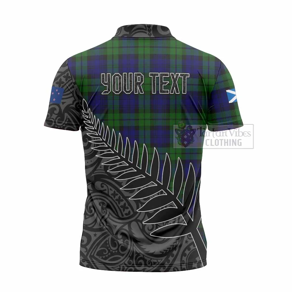Bannatyne Crest Tartan Zipper Polo Shirt with New Zealand Silver Fern Half Style