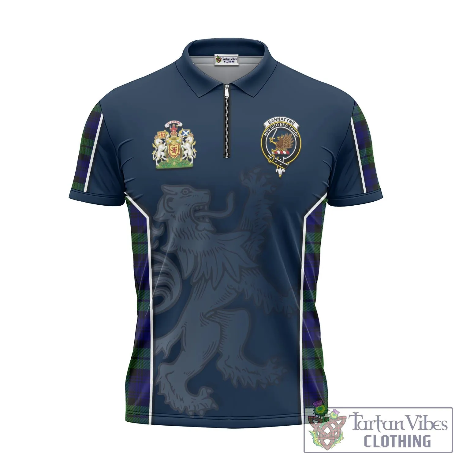 Bannatyne Tartan Zipper Polo Shirt with Family Crest and Lion Rampant Vibes Sport Style