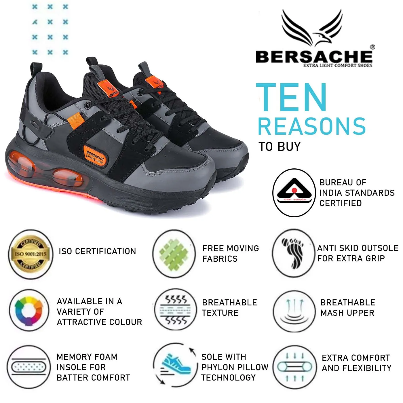 Bersache Lightweight Sports Running Shoes For Men Black-9046