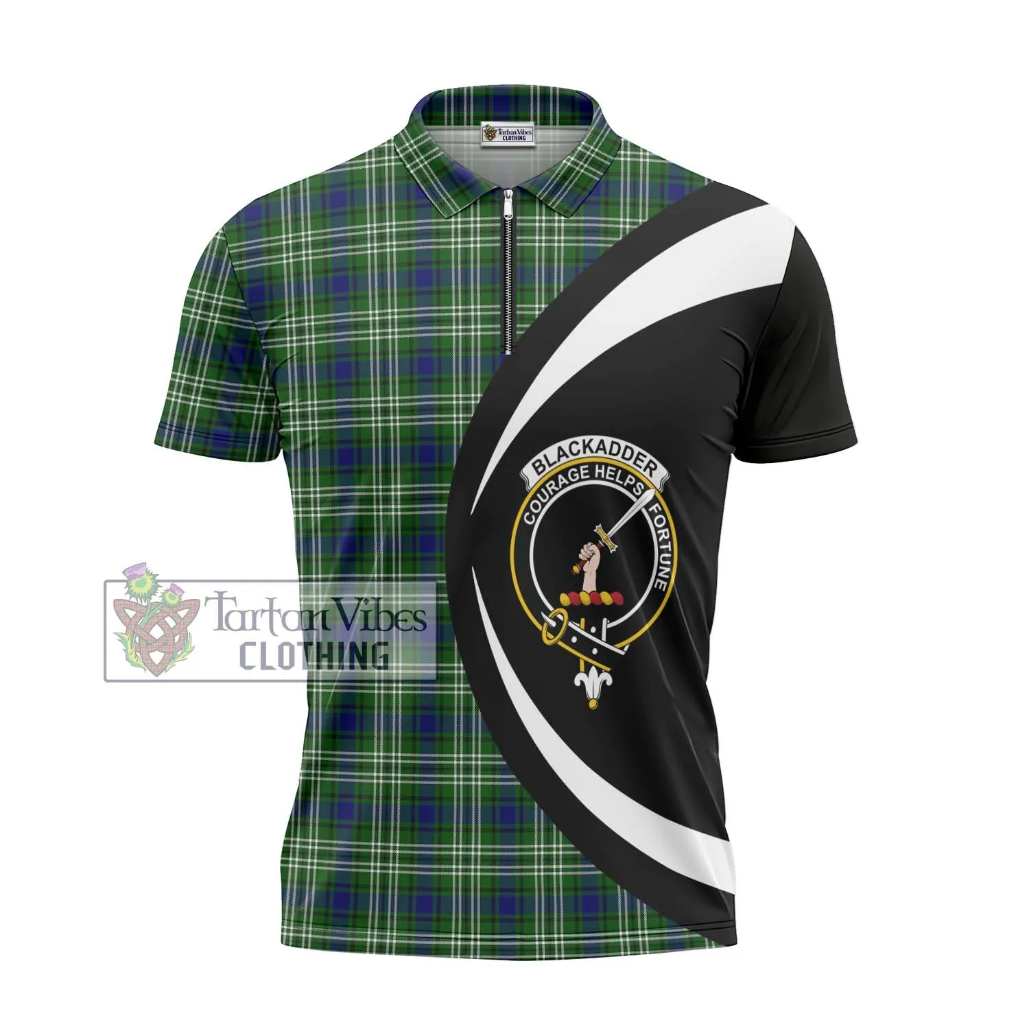Blackadder Tartan Zipper Polo Shirt with Family Crest Circle Style