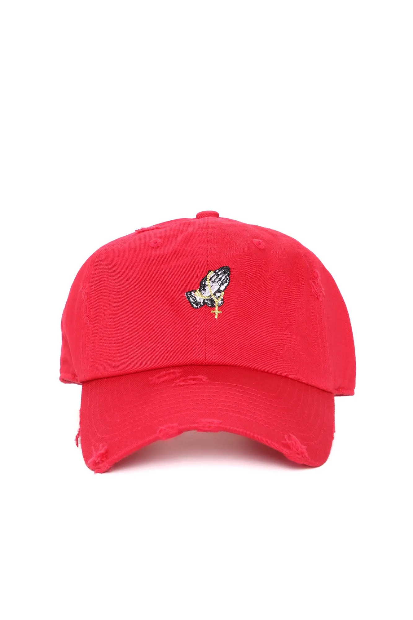 Bless Up Distressed Dad Hat - Red