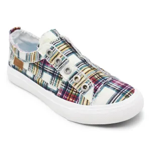 Blowfish Malibu Play Cream Ivy League Plaid Slip On Rounded Toe Comfort Sneaker