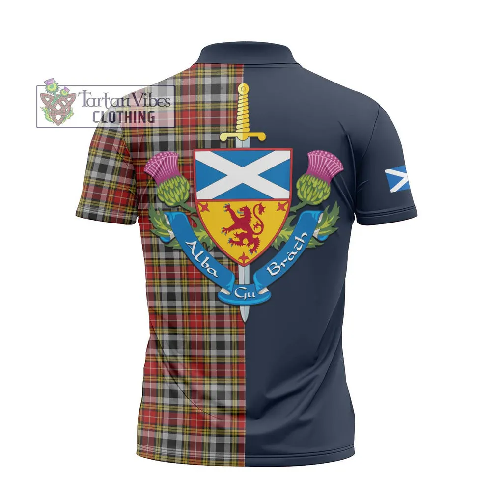 Buchanan Old Dress Tartan Zipper Polo Shirt Alba with Scottish Lion Royal Arm Half Style