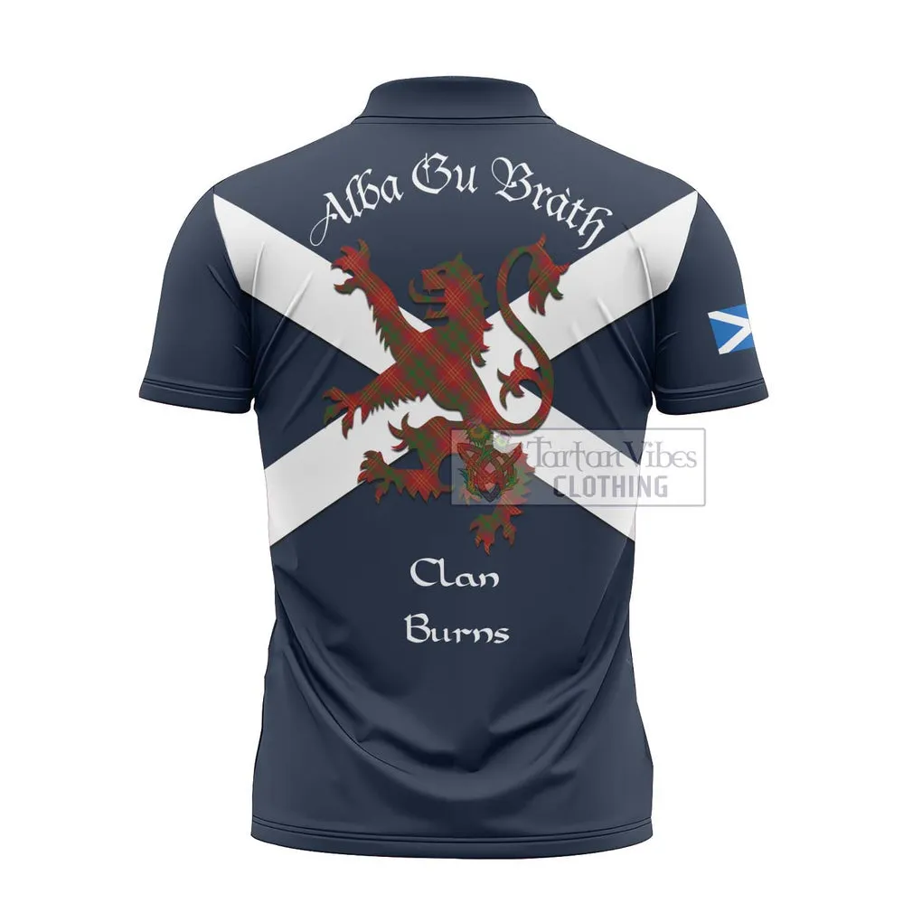 Burns Tartan Lion Rampant Zipper Polo Shirt Proudly Display Your Heritage with Alba Gu Brath and Clan Name