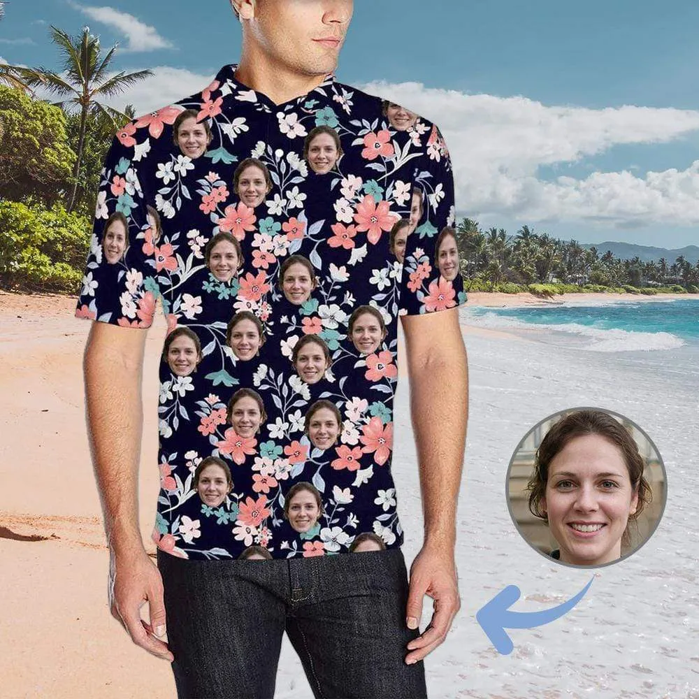 Custom Face Small Flower All Over Print Polo Shirt Personalized Men's Golf Shirt