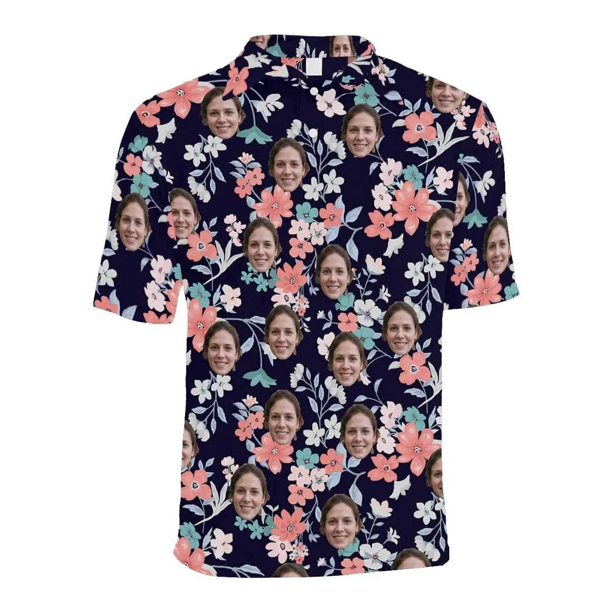 Custom Face Small Flower All Over Print Polo Shirt Personalized Men's Golf Shirt