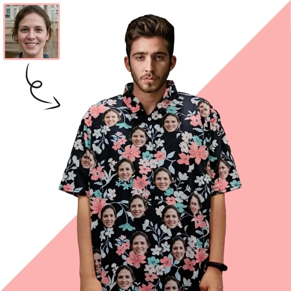 Custom Face Small Flower All Over Print Polo Shirt Personalized Men's Golf Shirt
