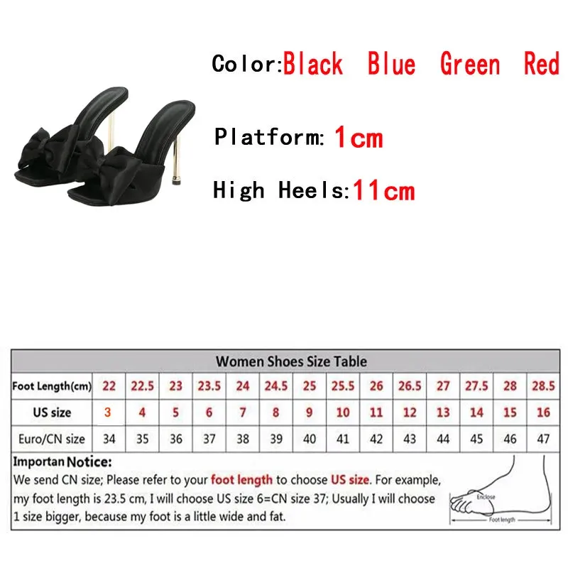 Fashion Party Metal High Heels Slippers Female Silk Butterfly-Knot Designer Gladiator Sandals Open Toe Summer Women Shoes Pumps
