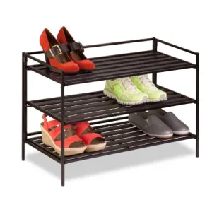 Honey-Can-Do SHO-03012 Stackable Composite Metal Shoe and Accessory Rack, 3-Tier, 26.6 by 12.12 by 18.5-Inch, Brown