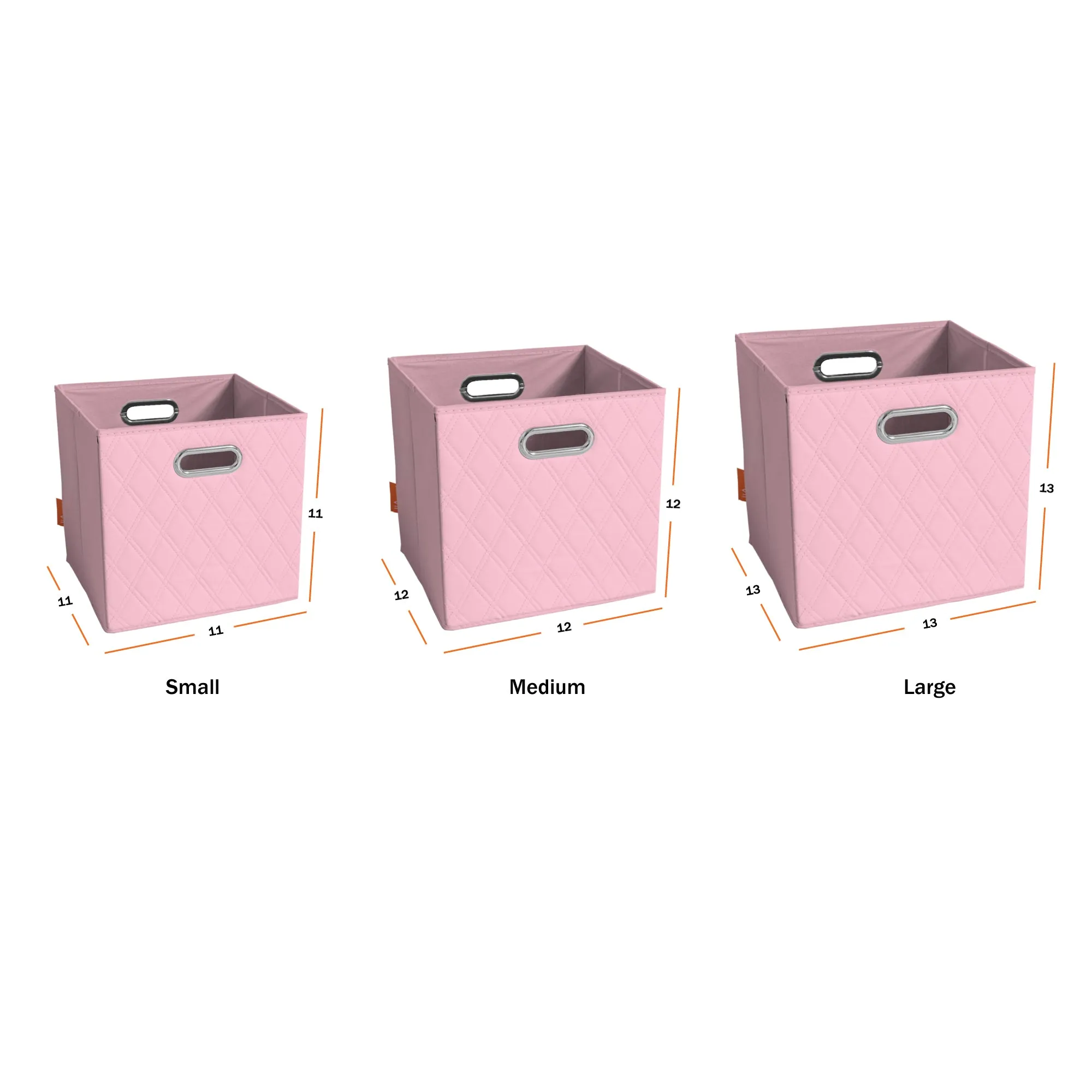 JIAessentials 13 inch Foldable Diamond Patterned Faux Leather Storage Cube Bins Set of Two with Dual Handles - 13" Pink