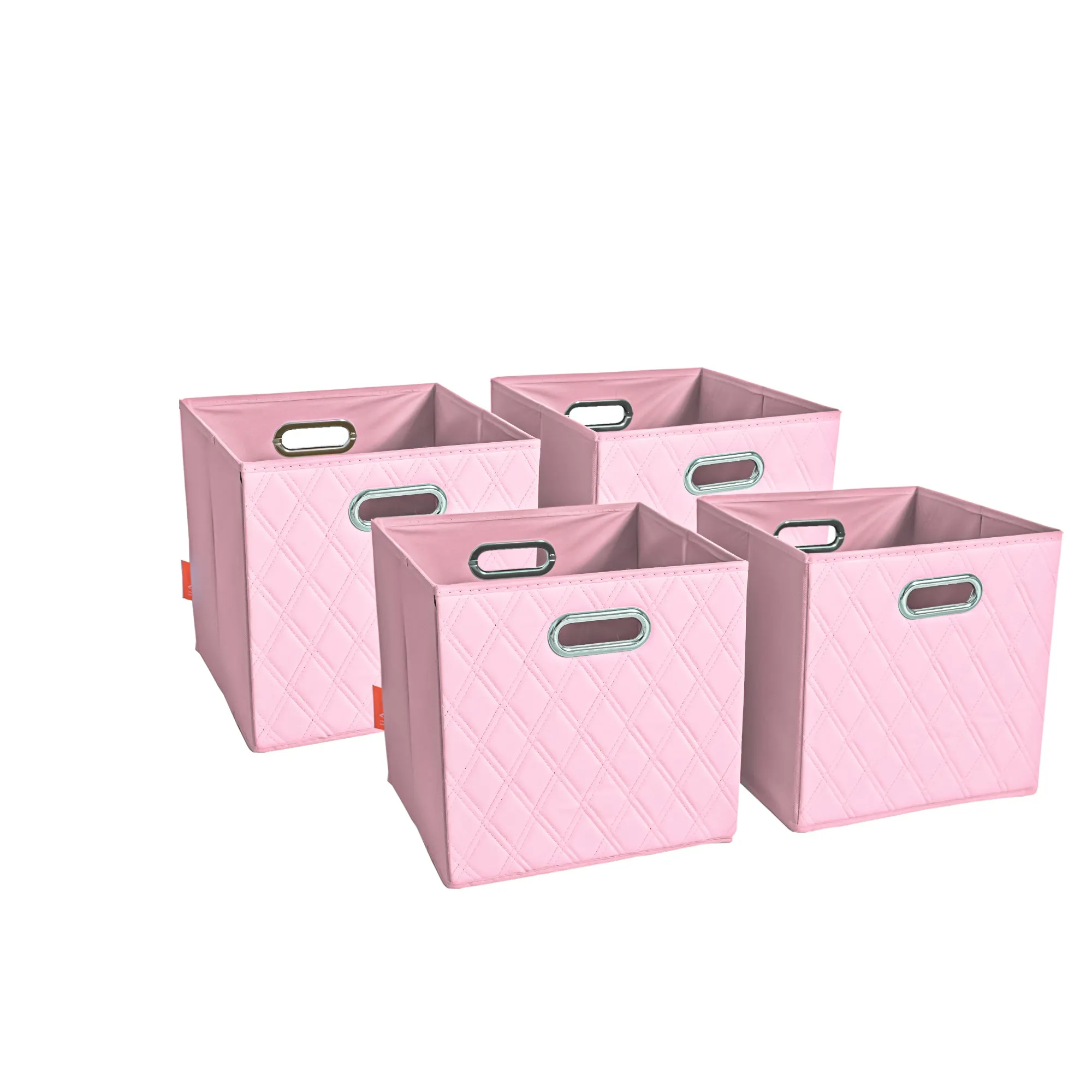 JIAessentials 13 inch Foldable Diamond Patterned Faux Leather Storage Cube Bins Set of Two with Dual Handles - 13" Pink