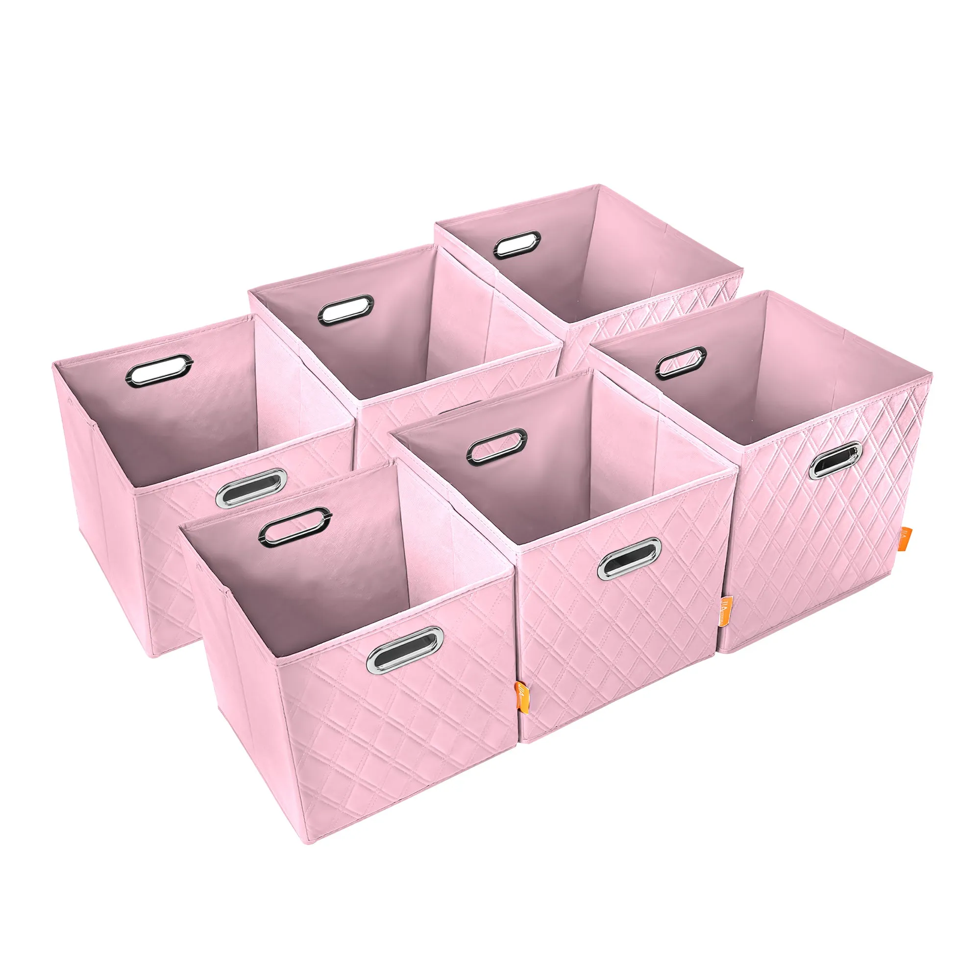 JIAessentials 13 inch Foldable Diamond Patterned Faux Leather Storage Cube Bins Set of Two with Dual Handles - 13" Pink