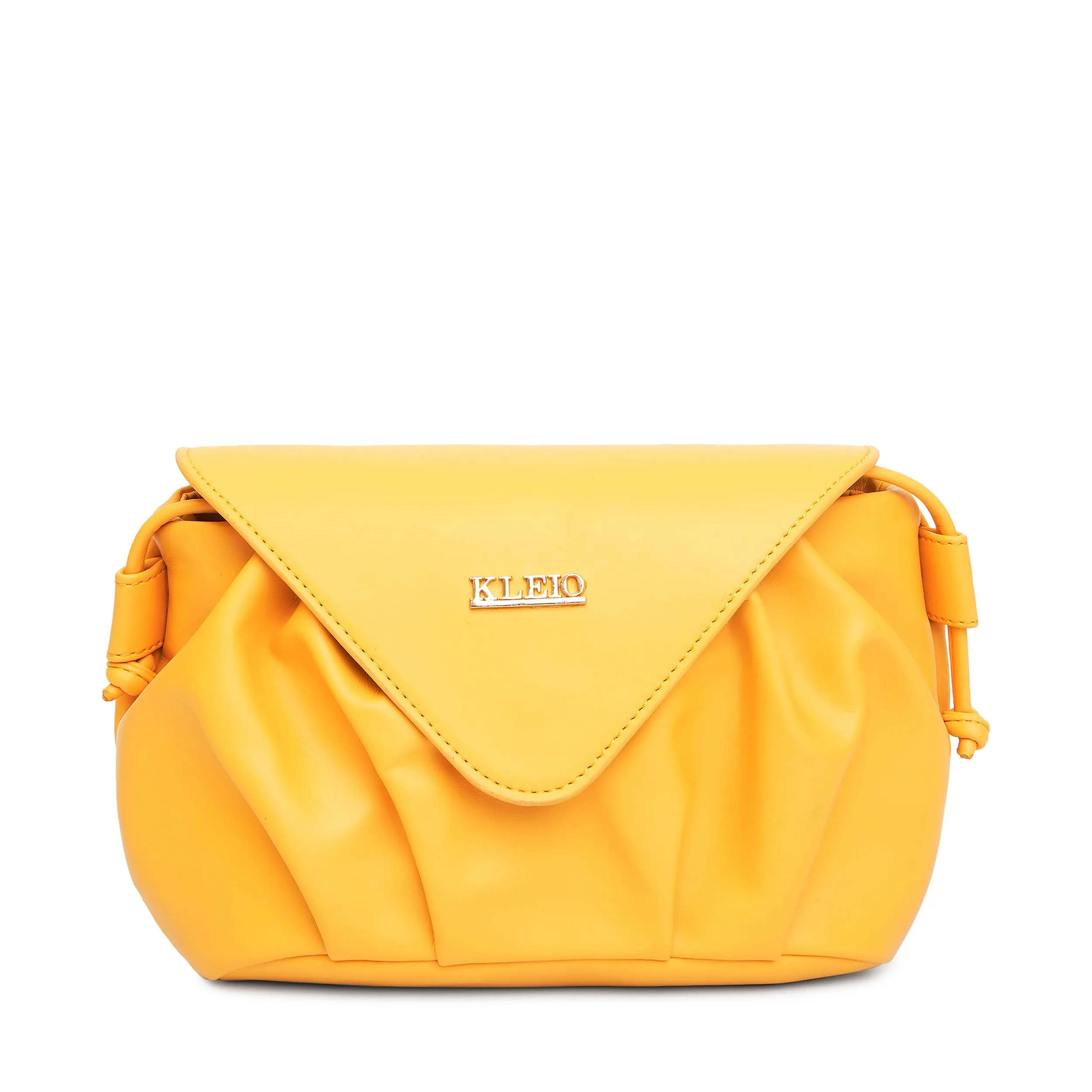 KLEIO Vegan Leather Pleated Elegant Sling Bag For Women with Magnet Flap Closure (Mustard)| Versatile Crossbody Bag for Girls for Everyday Use| Suitable for Travel, Office & College