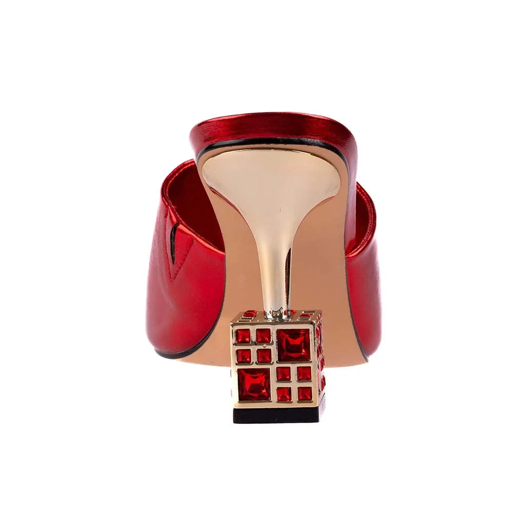 Lady Couture CASINO Red Jeweled Metallic Square Heel Slide