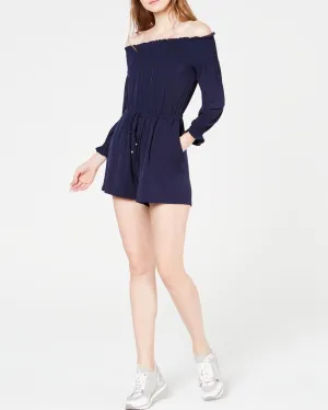 Michael Kors Womens Blue Off Shoulder Romper