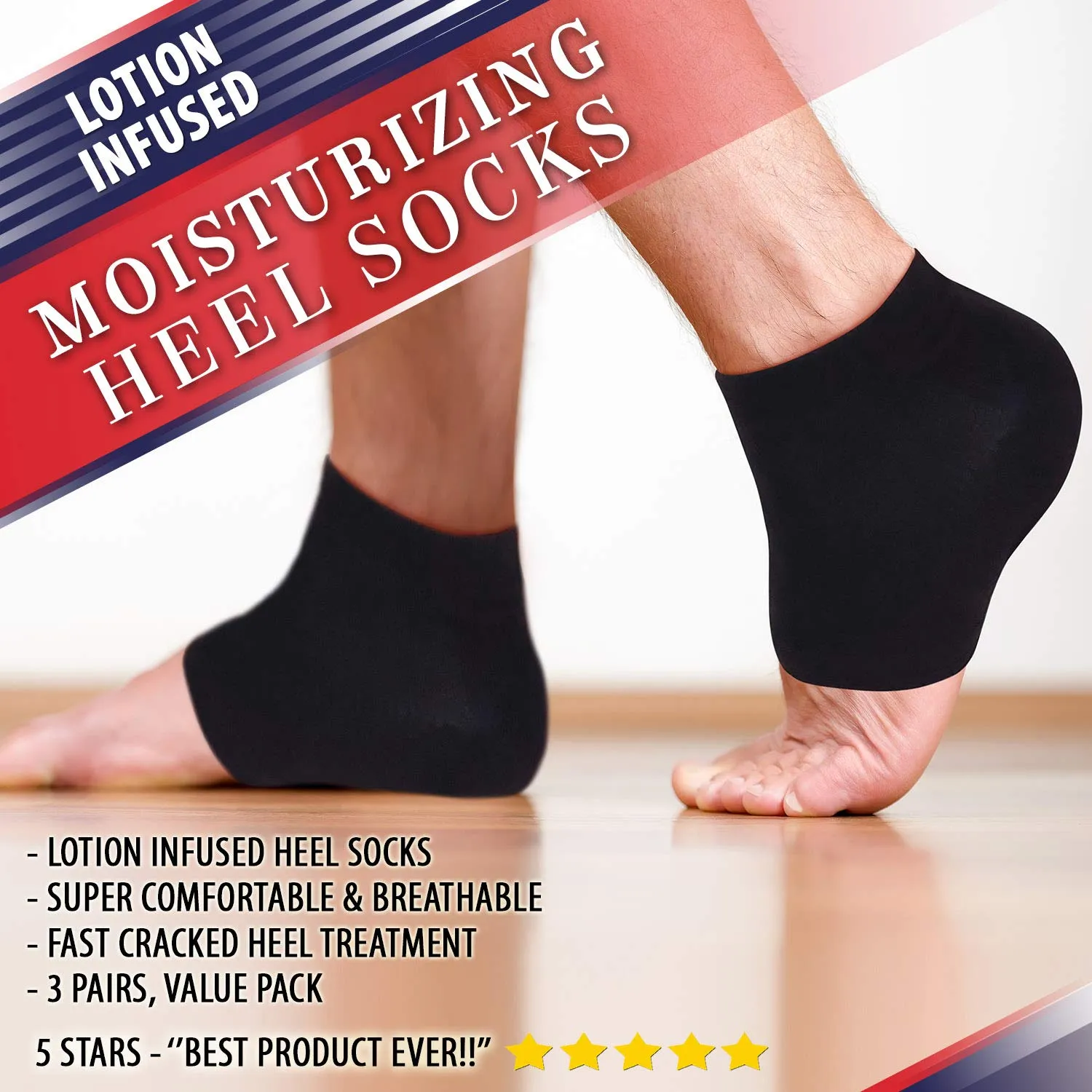 Moisturizing Socks for Mens Cracked Heels - Moisturizer Heel Sleeves to Smooth & Soften Rough Cracked Heels & Dry Feet. Large Aloe Moisturizing Heel Socks with Lotion Infused Gel Socks (XL - 3 Pairs)