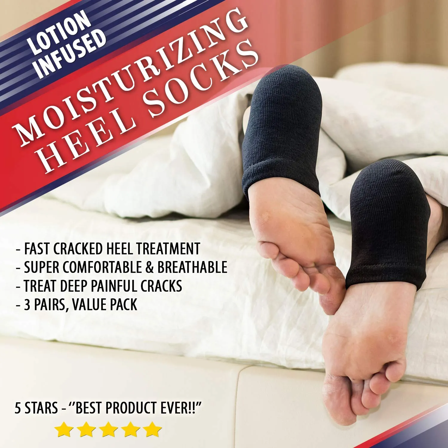 Moisturizing Socks for Mens Cracked Heels - Moisturizer Heel Sleeves to Smooth & Soften Rough Cracked Heels & Dry Feet. Large Aloe Moisturizing Heel Socks with Lotion Infused Gel Socks (XL - 3 Pairs)