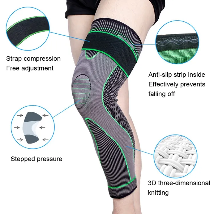 Nylon Knitted Riding Sports Extended Knee Pads, Size: L(Green Pressurized Anti-slip)