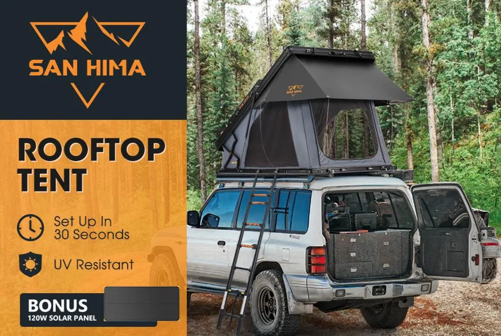 San Hima Kalbarri X Rooftop Tent Hardshell With Ladder   120W Solar Panel