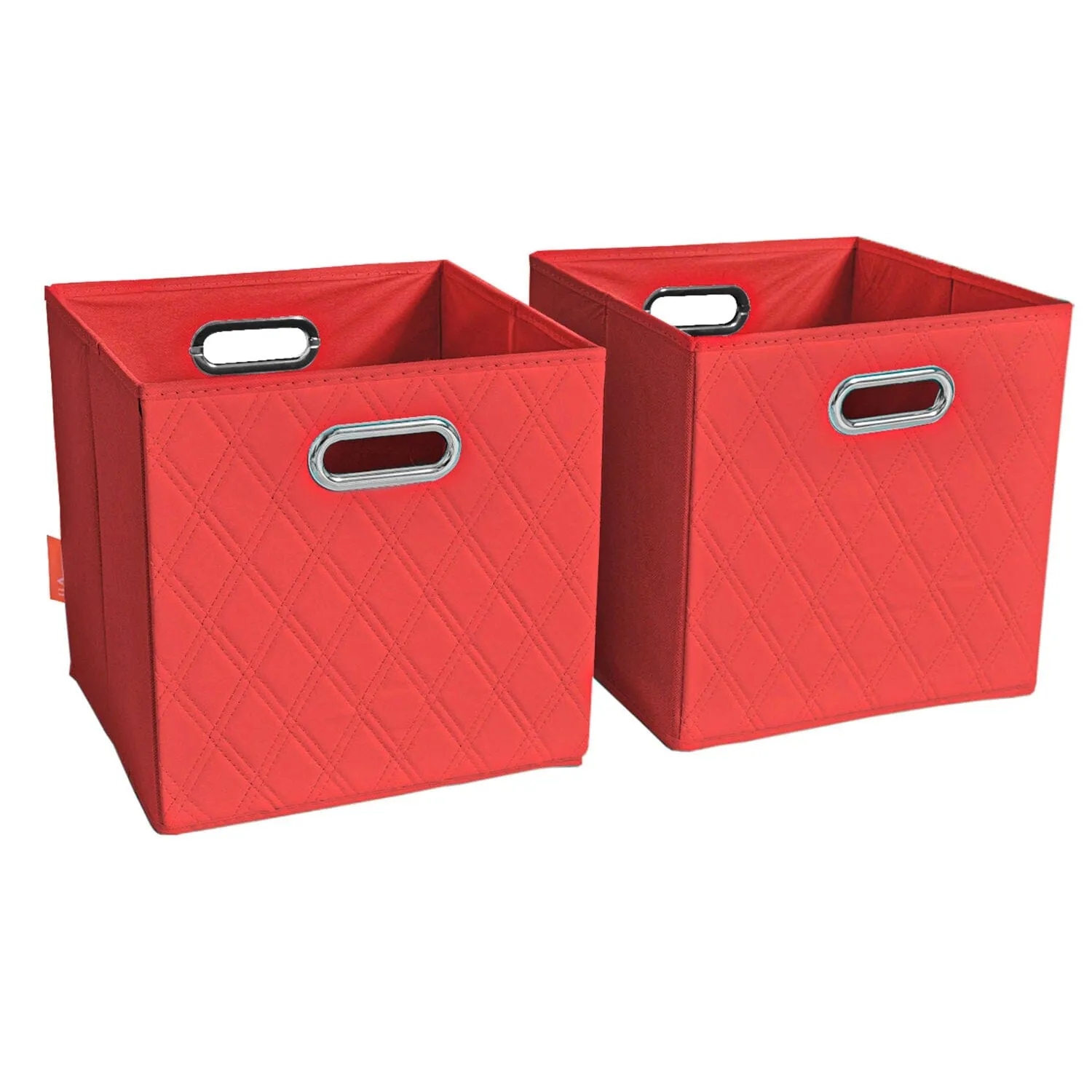 Set of 2: 11-13" Foldable Diamond Patterned Faux Leather Storage Cube Bins
