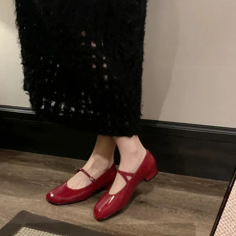 TAVIMART  -  Mary Jane Fashionable Low Heel Women's Shoes Luxury Designer French Vintage Buckle Mary Jane Flats