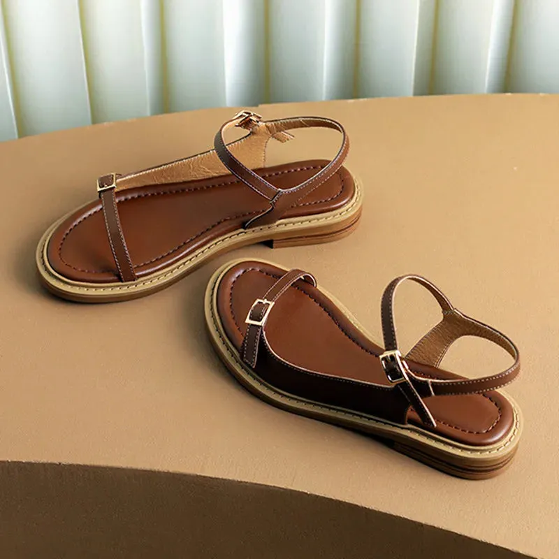 Wenkouban Summer Retro Roman Sandals Women Simple Type Open Toe Flat Sandals Fashion Buckle Low Heel Comfortable Dress Shoes for Women