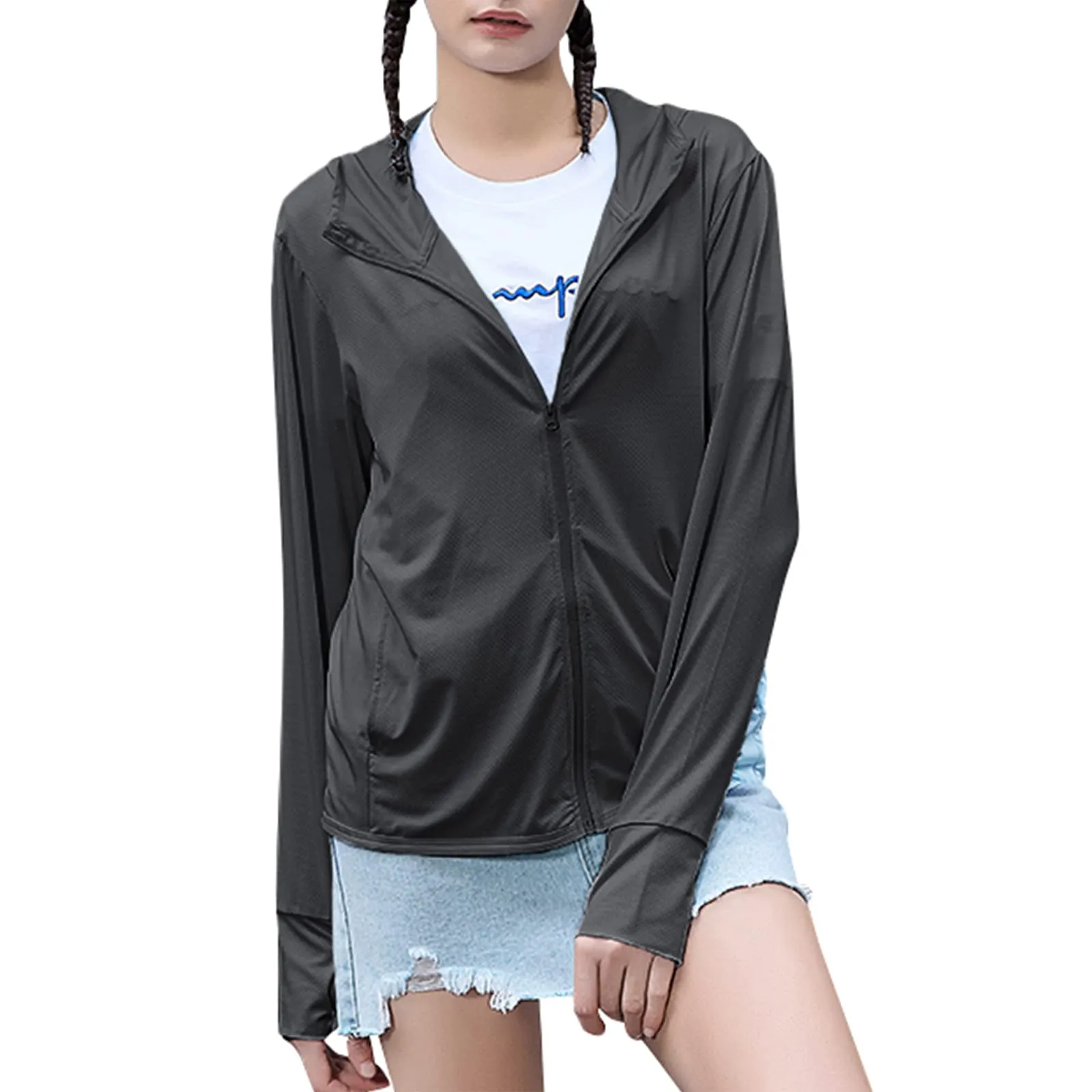 Women's UPF 50  UV Sun Protection Clothing Zip Up Lightweight Hoodie Hiking Sun Shirt