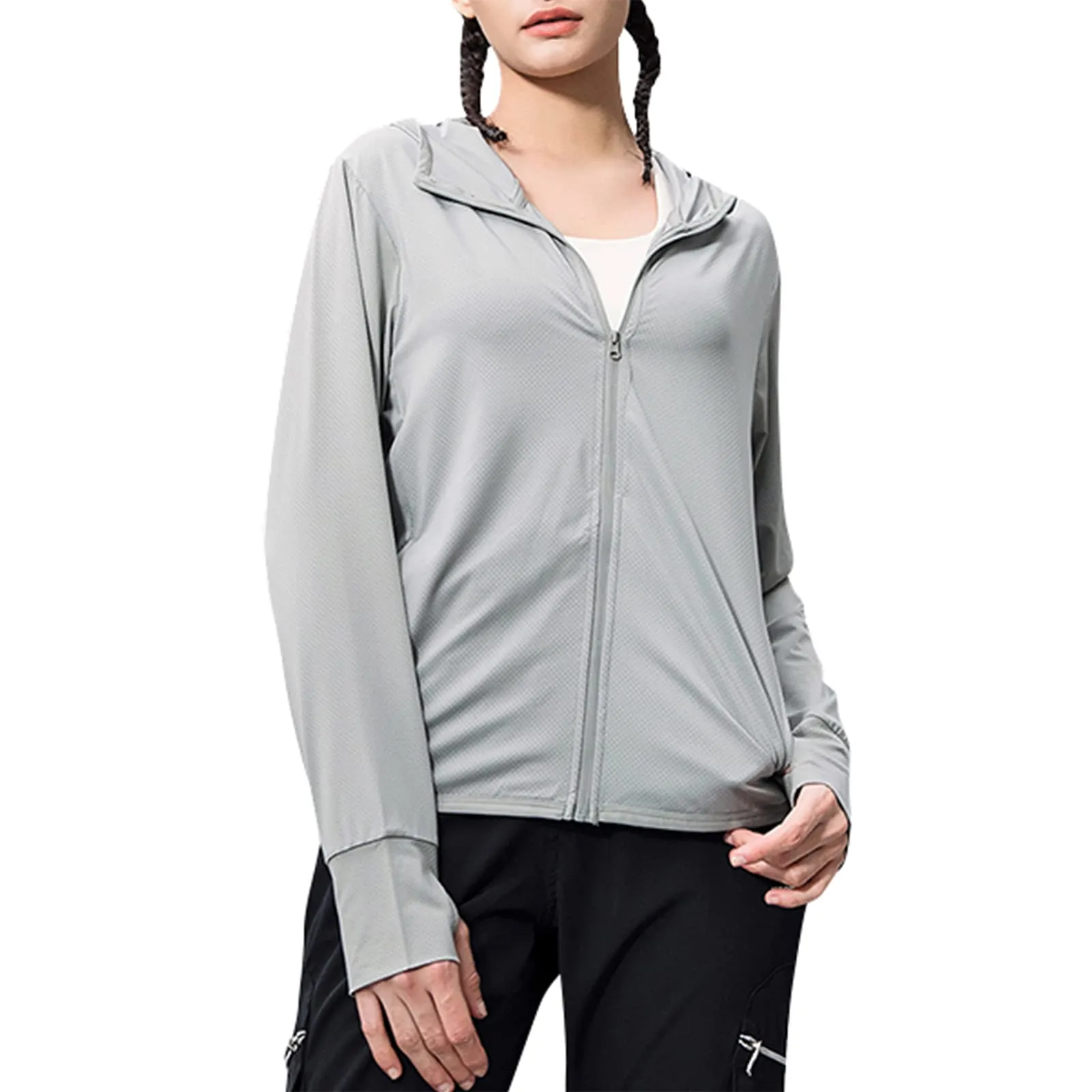 Women's UPF 50  UV Sun Protection Clothing Zip Up Lightweight Hoodie Hiking Sun Shirt