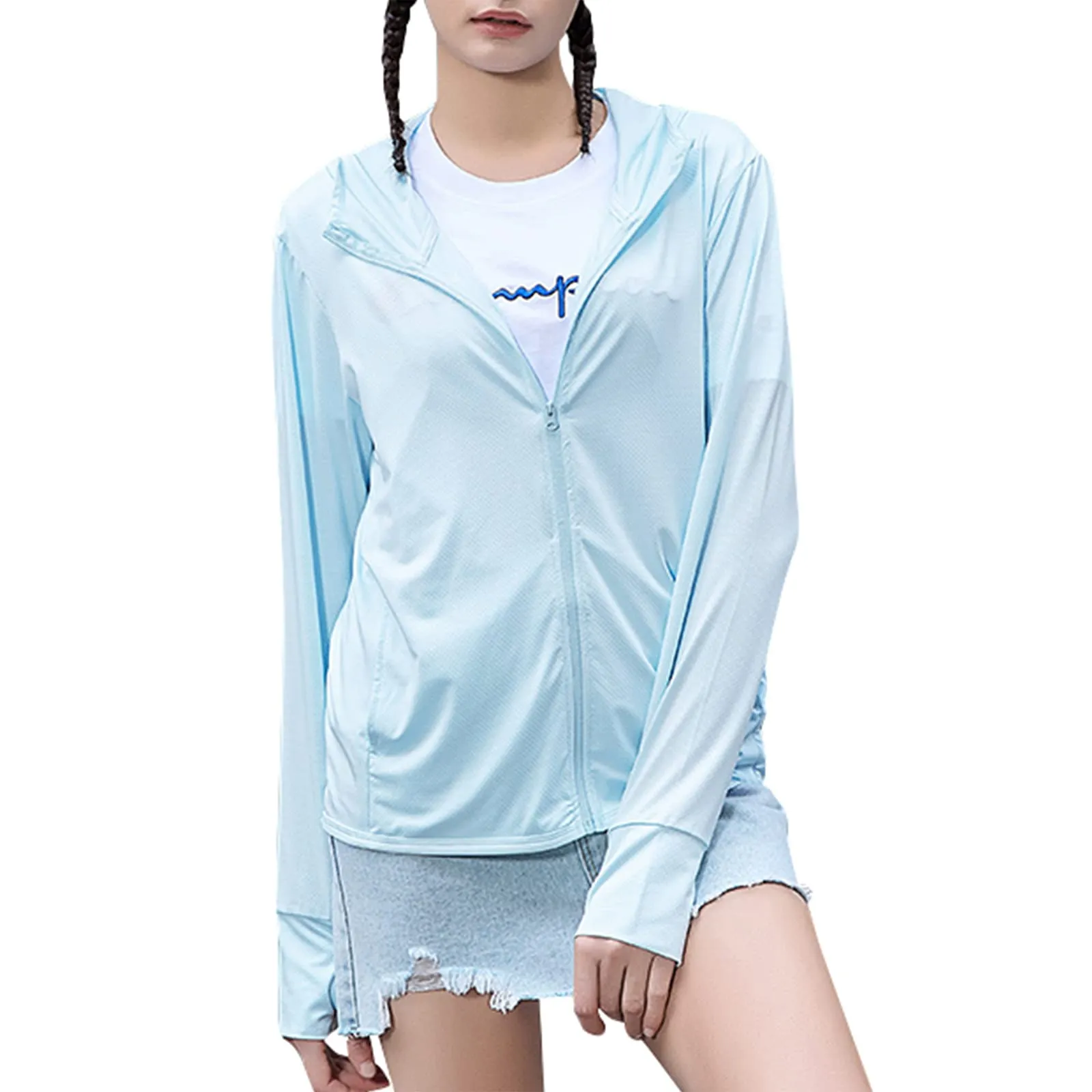 Women's UPF 50  UV Sun Protection Clothing Zip Up Lightweight Hoodie Hiking Sun Shirt