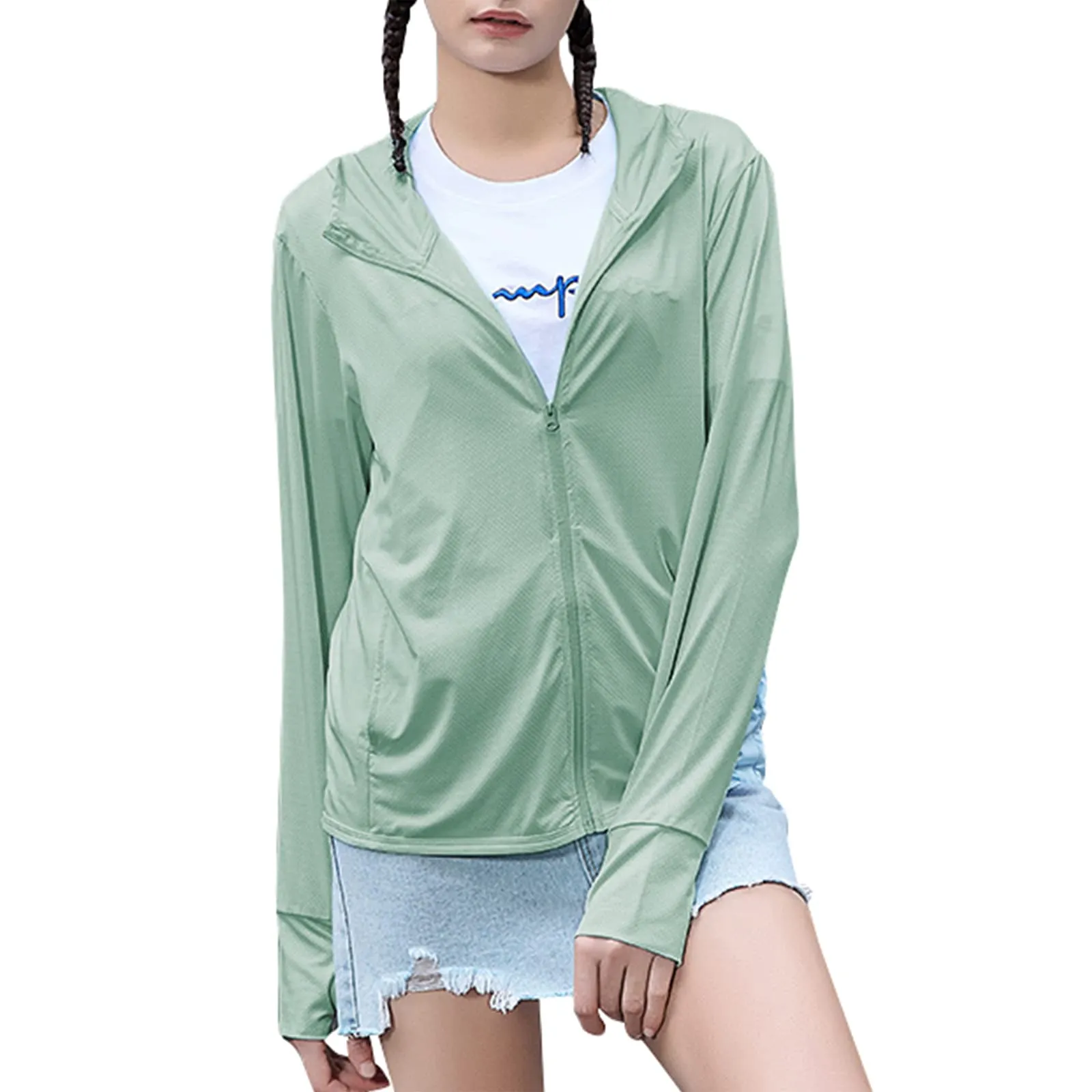 Women's UPF 50  UV Sun Protection Clothing Zip Up Lightweight Hoodie Hiking Sun Shirt