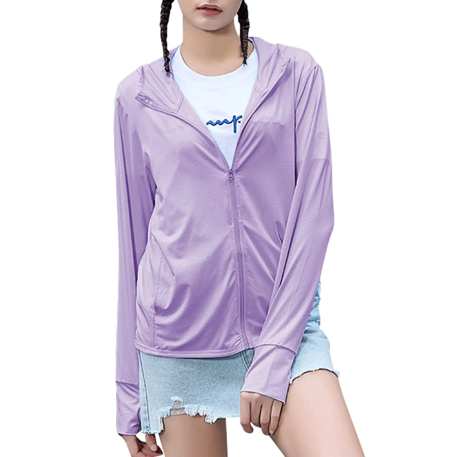 Women's UPF 50  UV Sun Protection Clothing Zip Up Lightweight Hoodie Hiking Sun Shirt